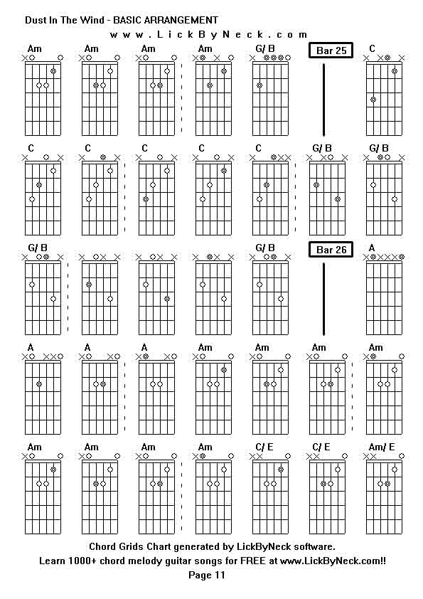 Chord Grids Chart of chord melody fingerstyle guitar song-Dust In The Wind - BASIC ARRANGEMENT,generated by LickByNeck software.